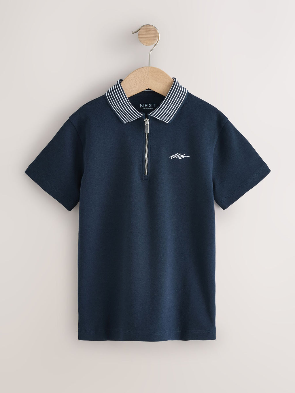 Navy Zip Neck Short Sleeve Jersey Polo Shirt (3-16yrs)
