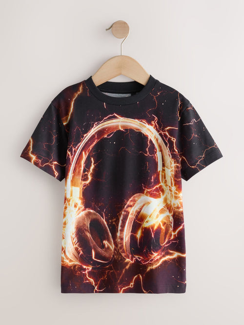 Black Headphones Short Sleeve Graphic T-Shirt (3-16yrs)