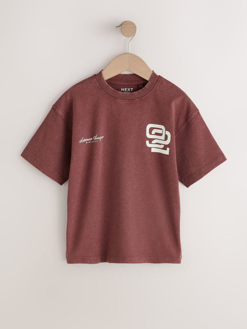 Urban Burgundy Red Washed Graphic T-Shirt (3-16yrs)