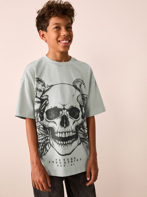 Grey Skull Relaxed Fit Short Sleeve Graphic T-Shirt (3-16yrs)