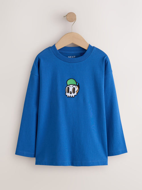 Cobalt Blue Relaxed Fit Graphic Long Sleeve Cotton T-Shirt (3-16yrs)