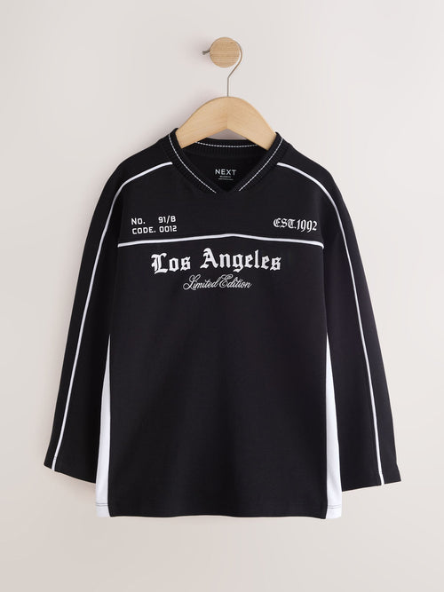 Black/White Varsity Long Sleeve Heavyweight Varsity T-Shirt (3-16yrs)