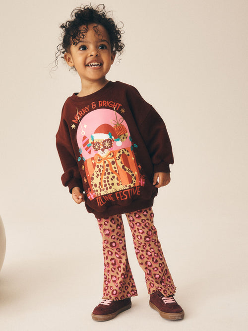 Pink Christmas Leopard Sweatshirt and Flare Leggings Set (3mths-7yrs)