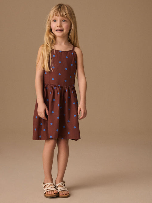 Chocolate Brown Spot Strappy Dress (3-16yrs)