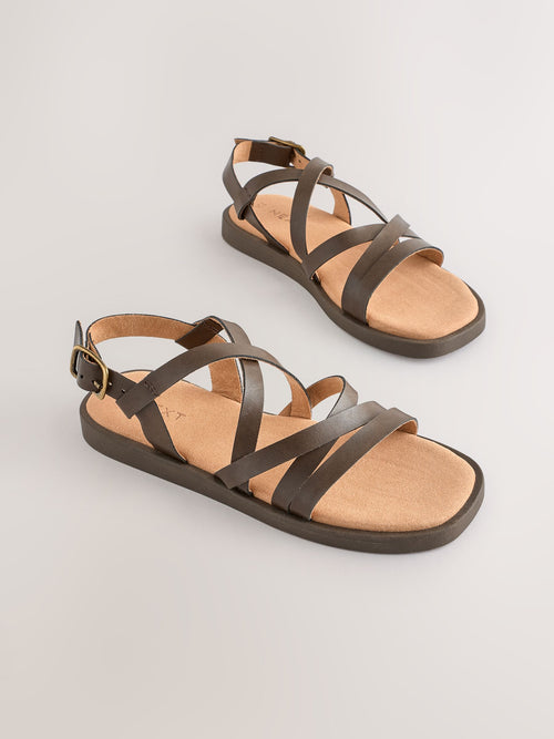 Chocolate Brown Wide Fit (G) Strappy Sandals