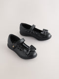Black Matt Standard Fit (F) Bow Mary Jane School Shoes