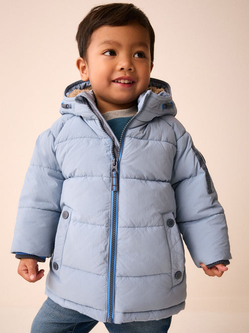 Light Blue Borg Lined Padded Coat (6mths-7yrs)