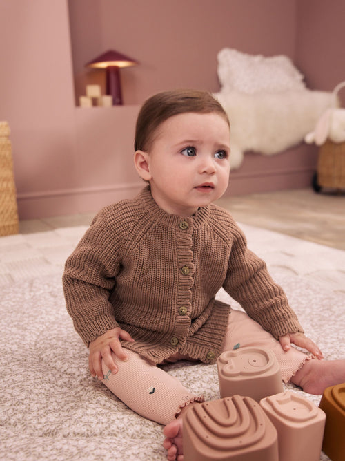 Brown Scallop Knitted Baby Cardigan (0mths-2yrs)