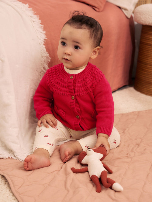 Red Heart Crochet Pocket Heart Pocket Button Through Baby Cardigan (0mths-2yrs)