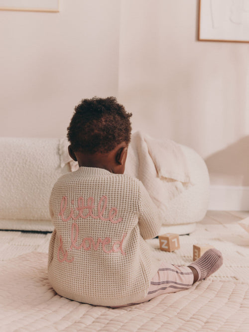 Ecru Little and Loved Slogan Back Knitted Baby Cardigan (0mths-2yrs)