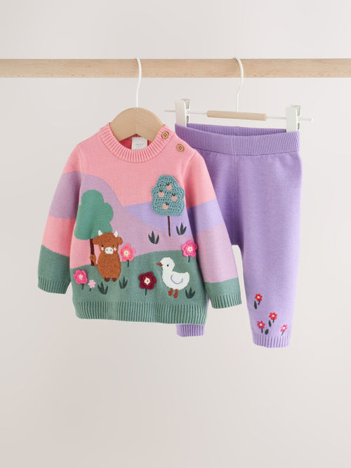 Pink Hamish Character Knitted Scene Jumper and Leggings Baby Set (0mths-2yrs)