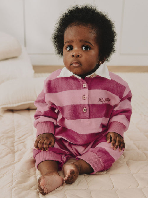 Pink Stripe Collared Jersey Baby Romper (0mths-2yrs)