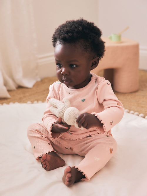 Pink Printed Rib Top and Leggings Baby Set 2 Piece (0mths-2yrs)