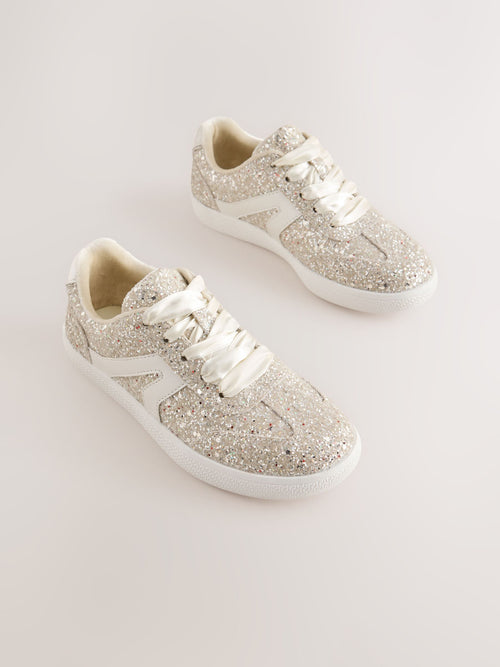 Ivory Glitter Standard Fit (F) Retro Trainers