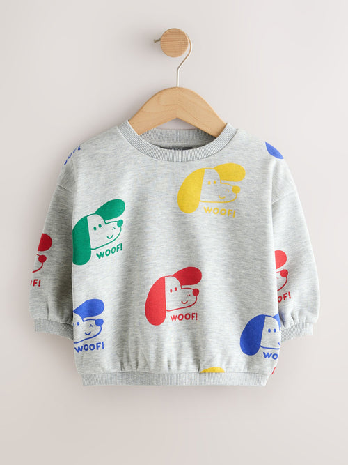 Grey Printed Dogs All Over Printed Crew Neck Sweat Top (3mths-7yrs)