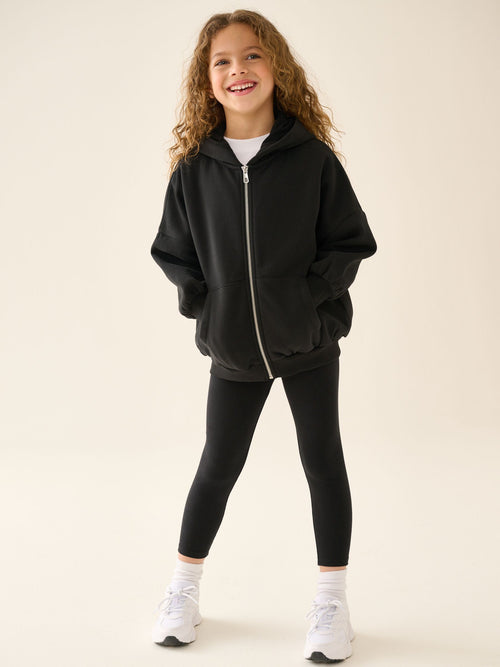 Black Zip Up Hoodie And Leggings Set (3-16yrs)