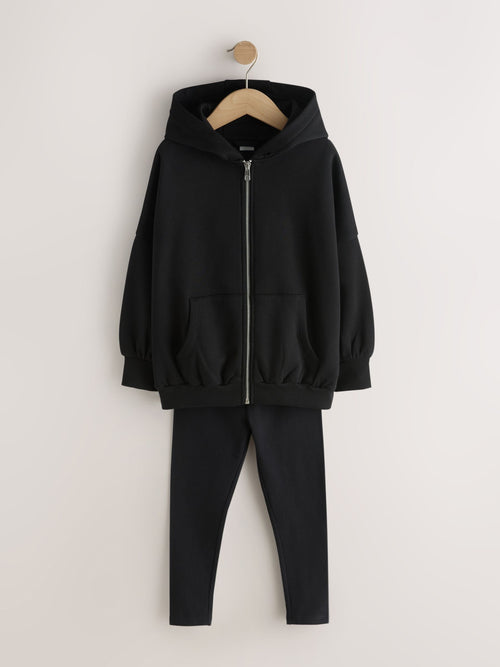 Black Zip Up Hoodie And Leggings Set (3-16yrs)