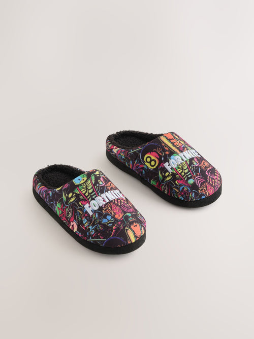 Black Fortnite Slipper Mules