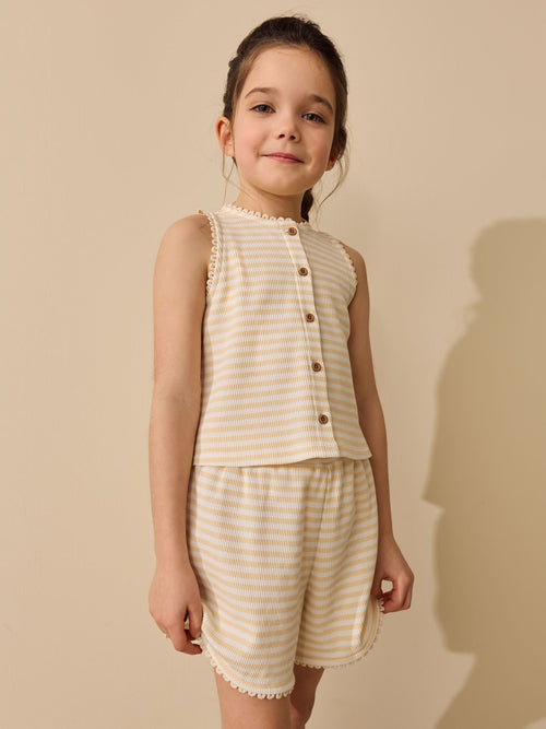 Yellow Stripe Textured Waffle Waistcoat Shorts Set (3-16yrs)