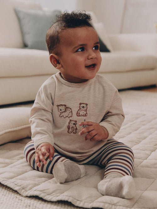 Neutral Bear Top and Leggings Baby Set (0mths-2yrs)