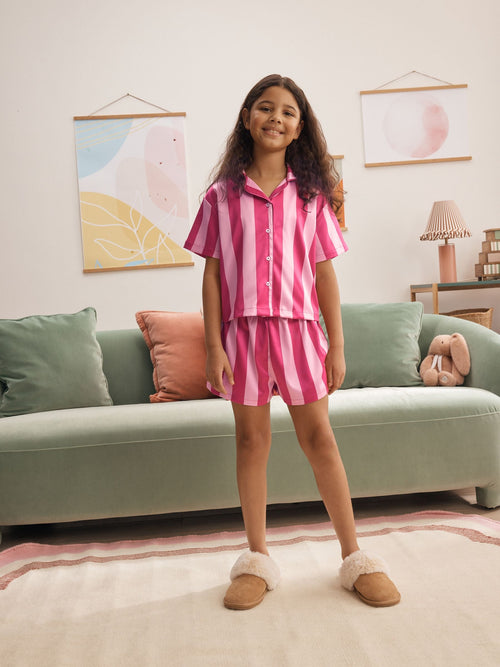 Red/Pink Striped Satin Short Pyjamas (5-16yrs)