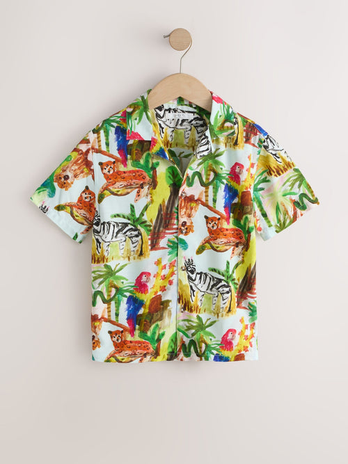 Multi All Over Print Jungle Short Sleeve Revere Collar Shirt (3-12yrs)