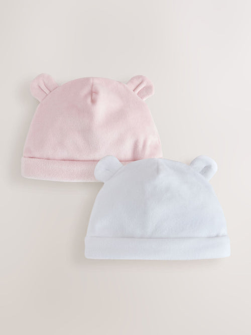 Pink/White Velour Baby Beanies 2 Pack (0-12mths)