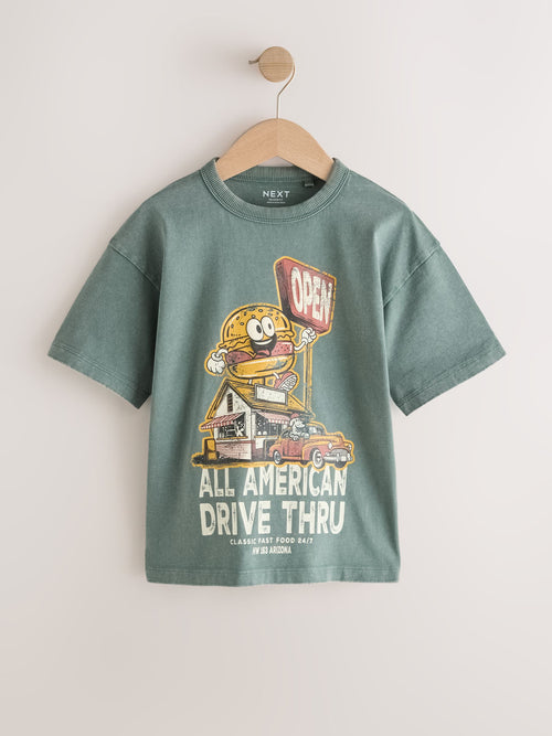 Teal Blue Burger Washed Graphic T-Shirt (3-16yrs)