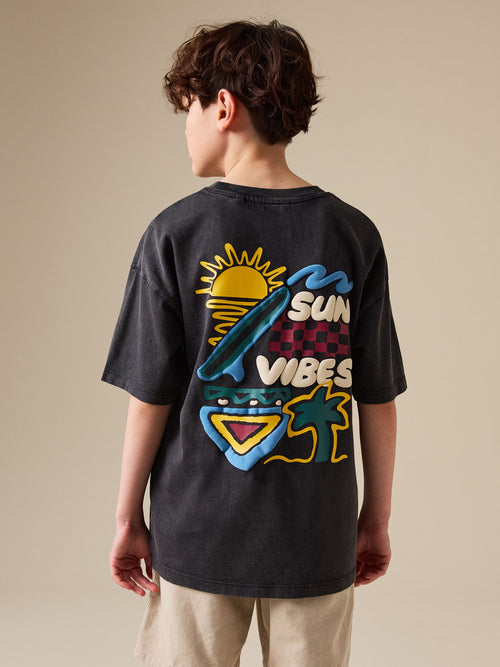 Charcoal Grey Back Print Relaxed Fit Short Sleeve Graphic T-Shirt (3-16yrs)