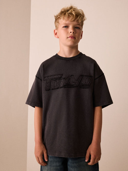 Charcoal Grey Tokyo Washed Graphic T-Shirt (3-16yrs)