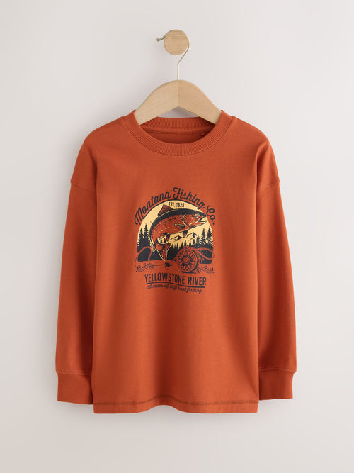 Rust Outdoors Relaxed Fit Graphic Long Sleeve Cotton T-Shirt (3-16yrs)