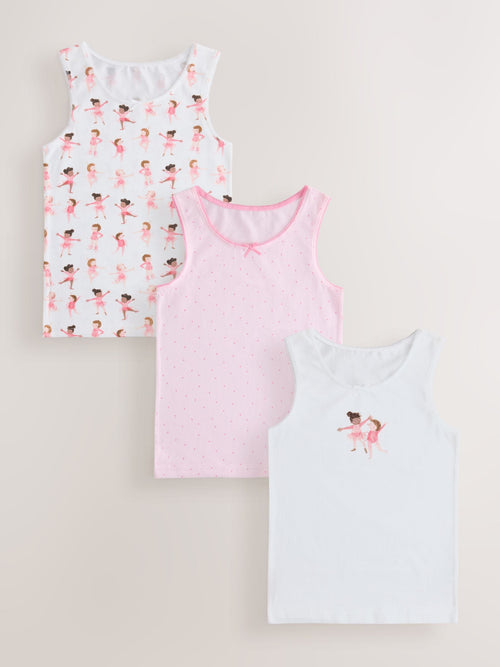 Pink Ballerina Printed Vests 3 Pack (1.5-16yrs)