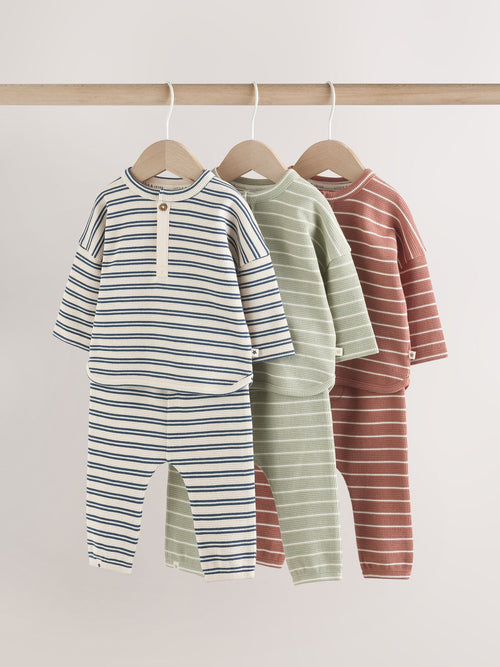 Green/Blue/Brown Stripe Baby Top & Leggings Set 6 Piece (0mths-3yrs)