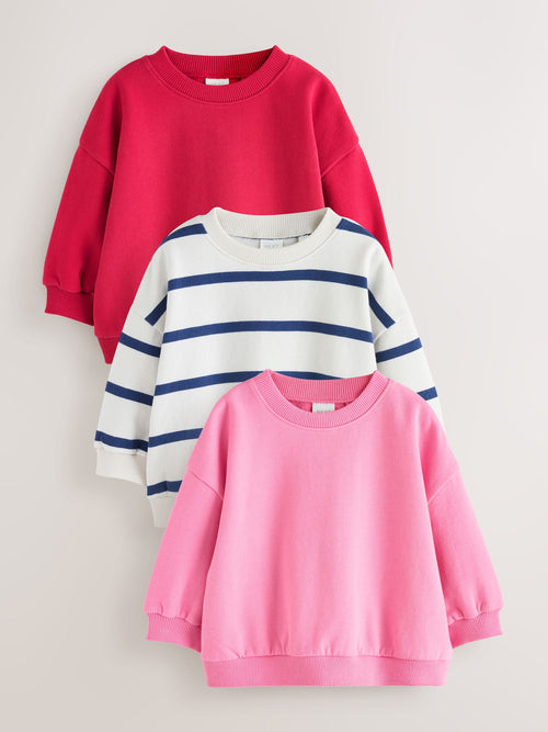 Red /Pink/ Stripe Crew Neck Sweatshirts 3 Pack (3mths-7yrs)