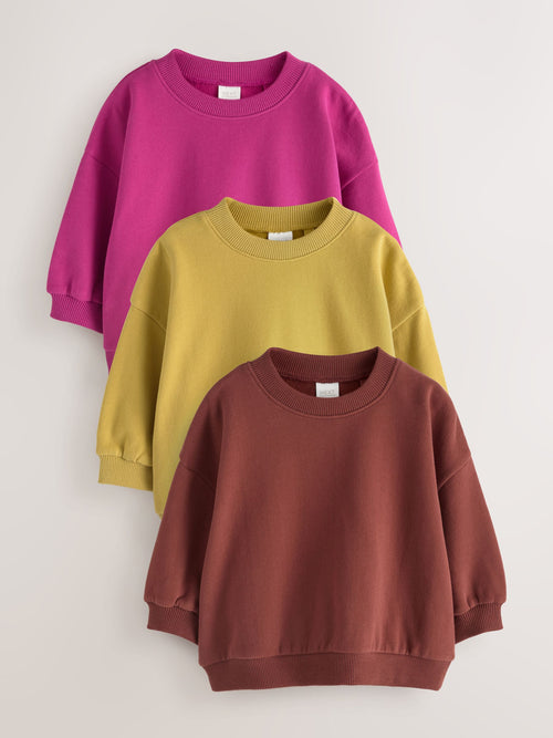 Berry Pink/ Olive Green/ Brown Crew Neck Sweatshirts 3 Pack (3mths-7yrs)