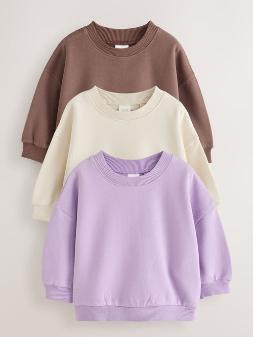 Lilac/Brown/Cream Crew Neck Sweatshirts 3 Pack (3mths-7yrs)