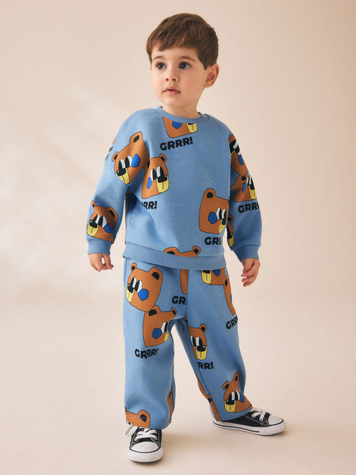 Blue All Over Print Crew Neck Sweat Top and Joggers Set (3mths-7yrs)