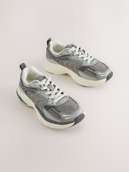 Grey Standard Fit (F) Elastic Lace Trainers