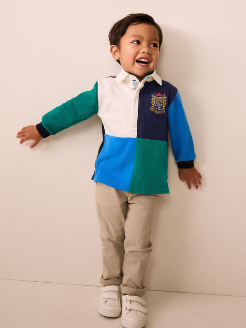 Blue/Green Quad Long Sleeve Rugby Polo Top (3mths-7yrs)