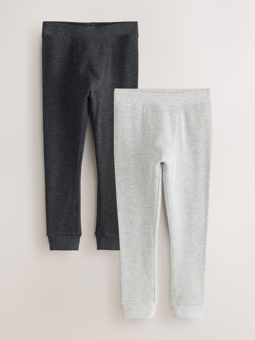 Grey/Black 2 Pack Thermal Waffle Textured  Leggings (2-16yrs)