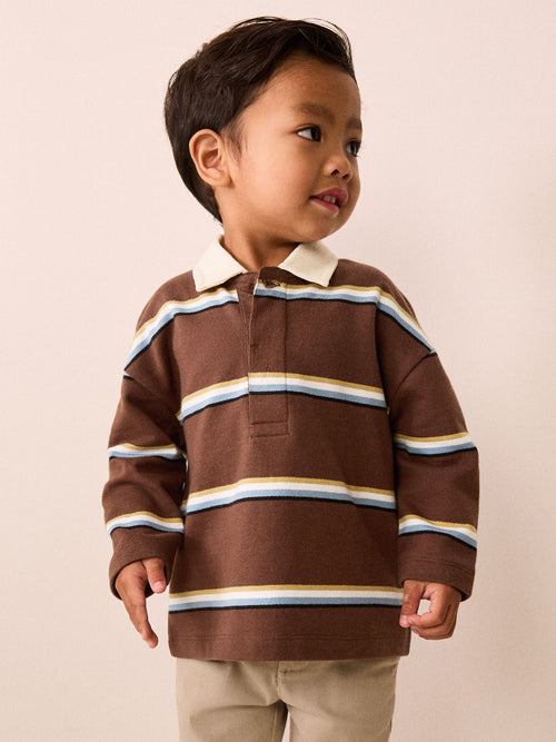 Brown/Cream Long Sleeve Rugby Polo Top (3mths-7yrs)