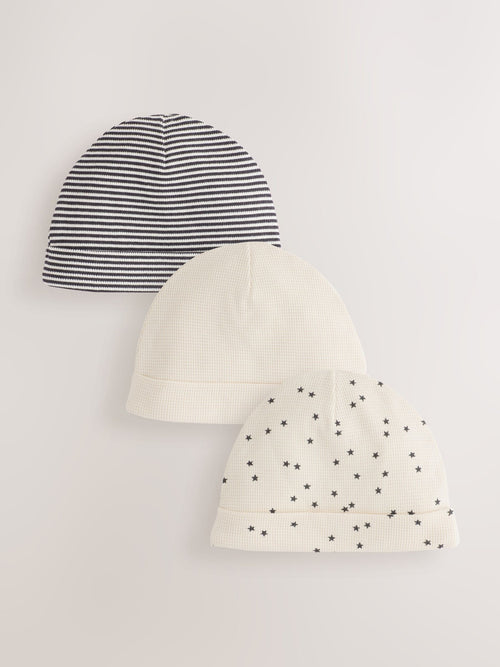 Monochrome Waffle Beanies 3 Pack (0-18mths)