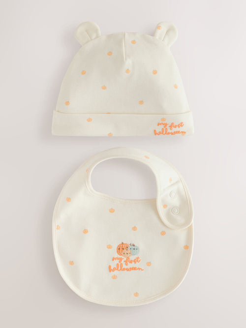 Neutral First Halloween 2 Piece Baby Beanie And Bib Set (0-12mths)