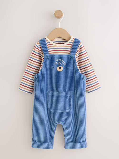 Navy Blue Bear Cord Dungarees and Bodysuit Baby Set (0mths-3yrs)