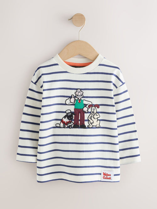 White Stripe Long Sleeve Wallace & Gromit T-Shirt (3mths-8yrs)
