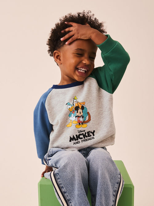 Grey Colour Block Mickey Mouse Printed Crew Sweatshirt (3mths-8yrs)