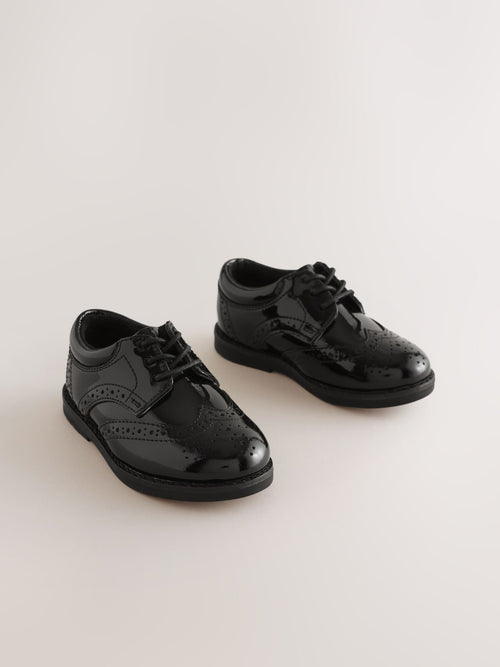 Black Patent Standard Fit (F) Lace Up Brogue Shoes