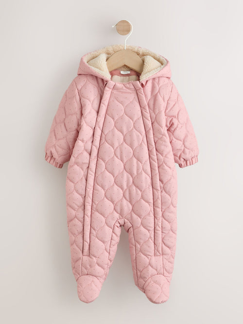 Pink Nylon Spot Double Zip Hooded Baby All-In-One (0mths-2yrs)