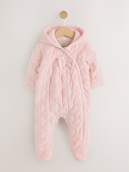 Pink Velour Quilted Baby Zip Up All-In-One (0mths-2yrs)