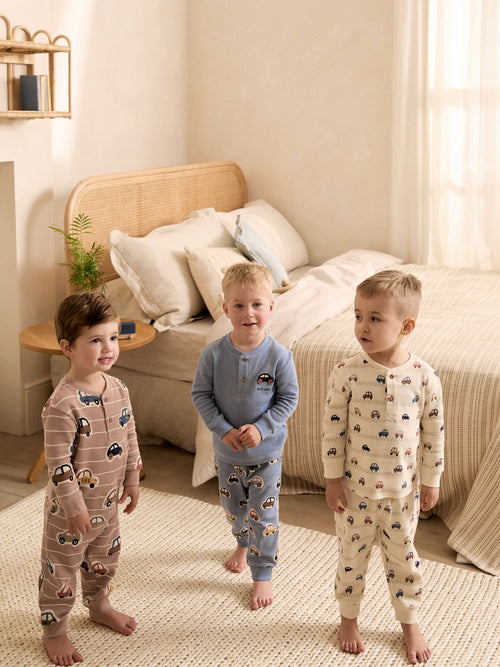Ecru/Blue/Tan Transport Snuggle Pyjamas 3 Pack (9mths-8yrs)
